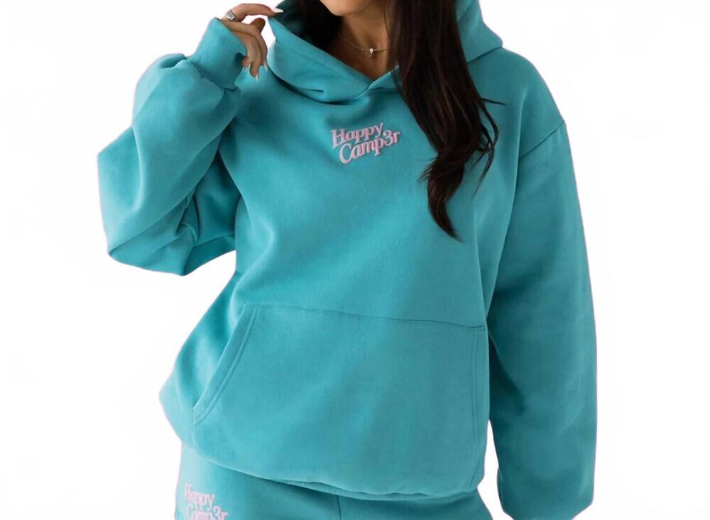 NEW THE HAPPY CAMP3R puff core hoodie in teal candy